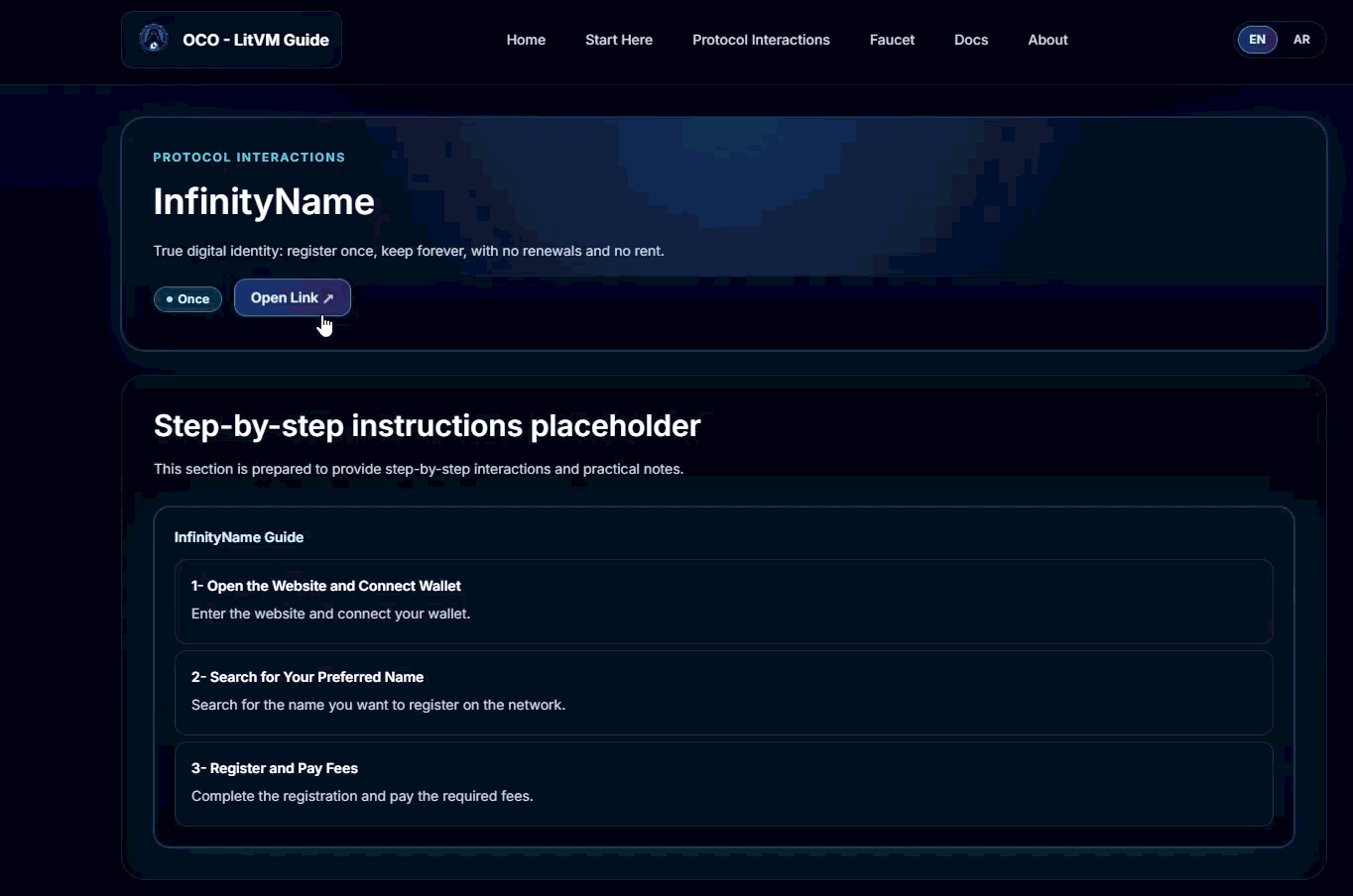 InfinityName registration walkthrough